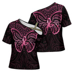 New Zealand Breast Cancer Awareness Cross Shoulder Shirt Maori Butterfly Pink Ribbon Black Version - Aussie Hoodie