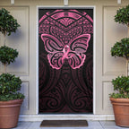 New Zealand Breast Cancer Awareness Door Cover Maori Butterfly Pink Ribbon Black Version - Aussie Hoodie