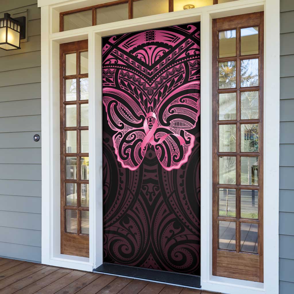 New Zealand Breast Cancer Awareness Door Cover Maori Butterfly Pink Ribbon Black Version - Aussie Hoodie