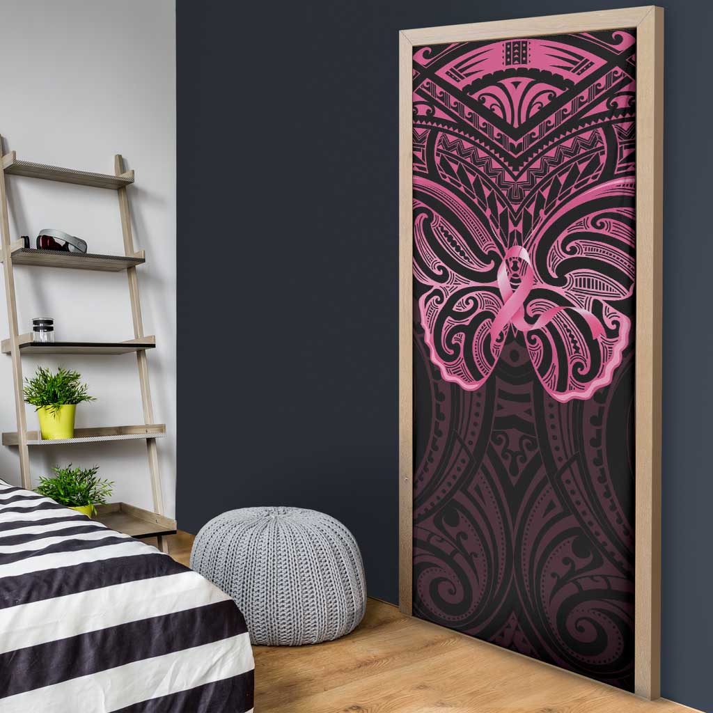 New Zealand Breast Cancer Awareness Door Cover Maori Butterfly Pink Ribbon Black Version - Aussie Hoodie