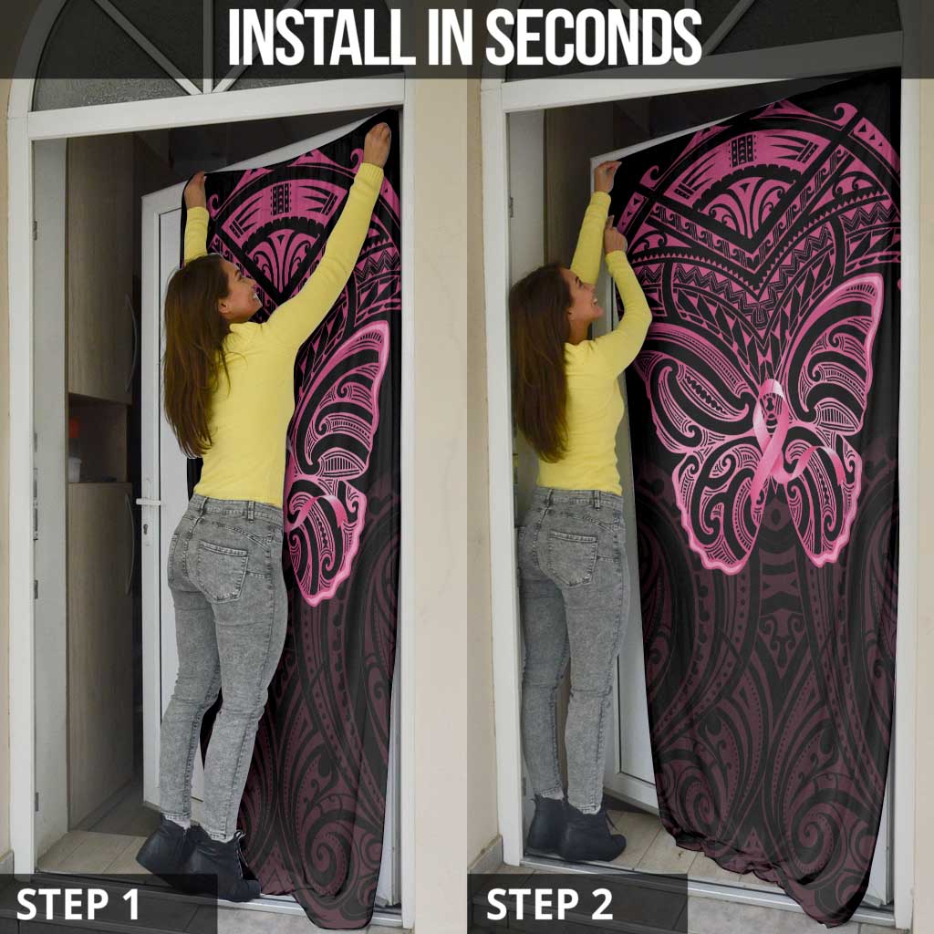 New Zealand Breast Cancer Awareness Door Cover Maori Butterfly Pink Ribbon Black Version - Aussie Hoodie