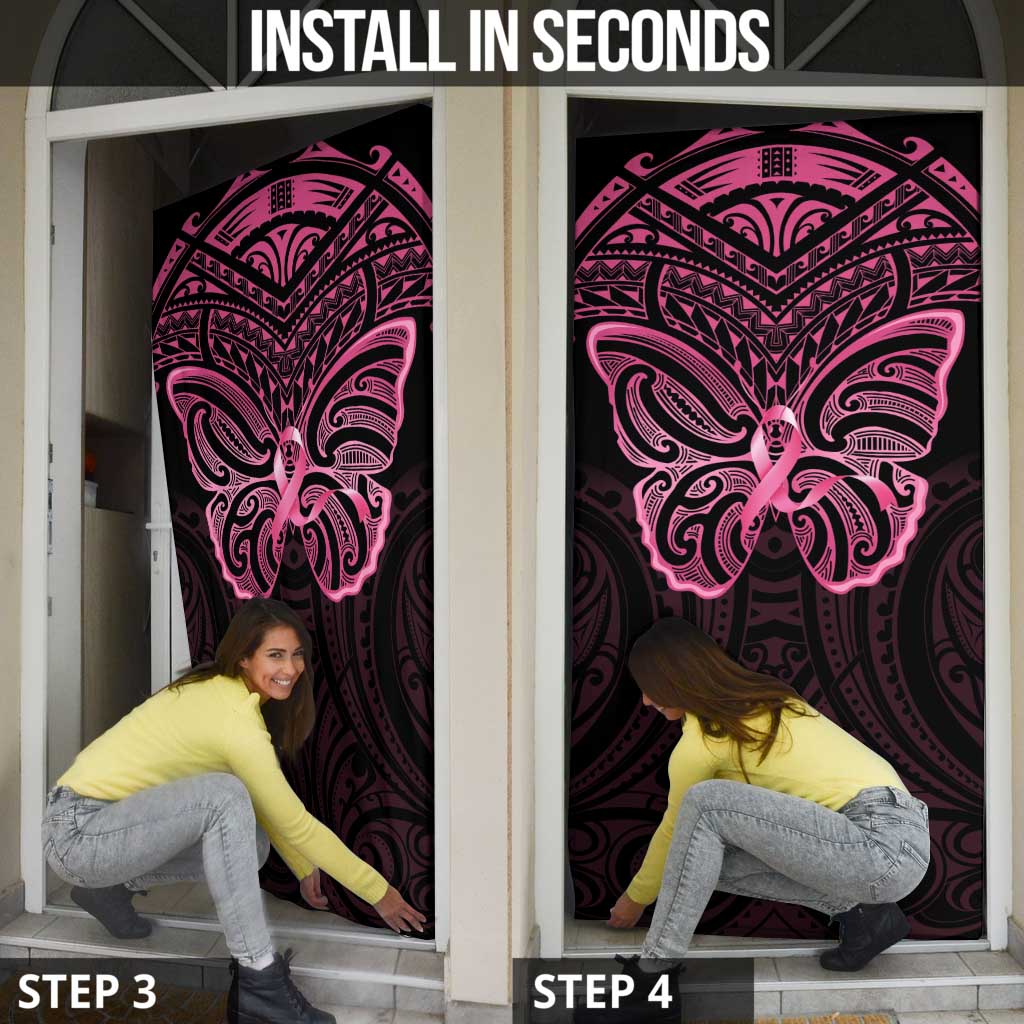 New Zealand Breast Cancer Awareness Door Cover Maori Butterfly Pink Ribbon Black Version - Aussie Hoodie