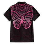 New Zealand Breast Cancer Awareness Family Matching Long Sleeve Bodycon Dress and Hawaiian Shirt Maori Butterfly Pink Ribbon Black Version - Aussie Hoodie