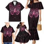 New Zealand Breast Cancer Awareness Family Matching Mermaid Dress and Hawaiian Shirt Maori Butterfly Pink Ribbon Black Version - Aussie Hoodie