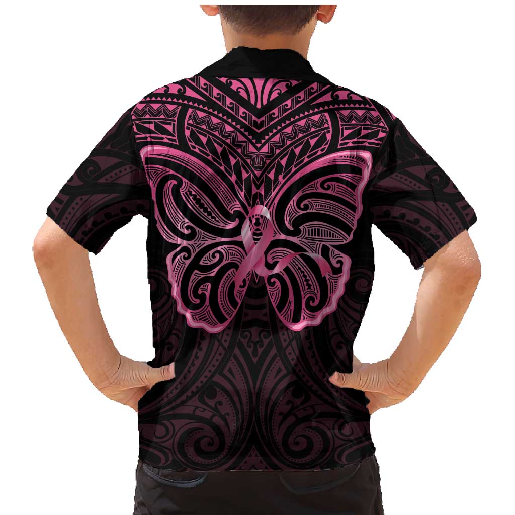 New Zealand Breast Cancer Awareness Family Matching Mermaid Dress and Hawaiian Shirt Maori Butterfly Pink Ribbon Black Version - Aussie Hoodie
