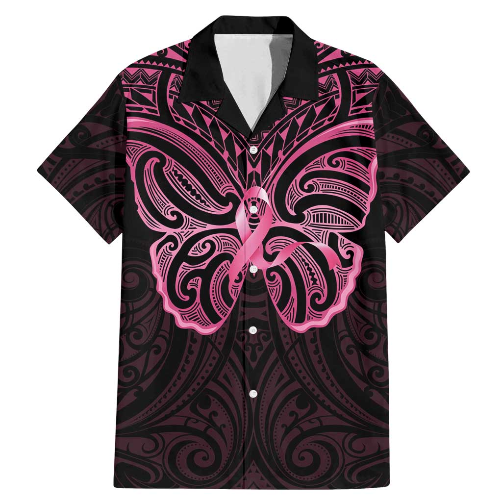 New Zealand Breast Cancer Awareness Family Matching Mermaid Dress and Hawaiian Shirt Maori Butterfly Pink Ribbon Black Version - Aussie Hoodie