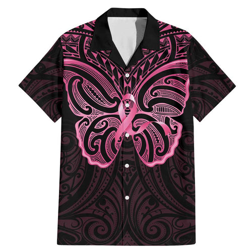 New Zealand Breast Cancer Awareness Family Matching Mermaid Dress and Hawaiian Shirt Maori Butterfly Pink Ribbon Black Version - Aussie Hoodie