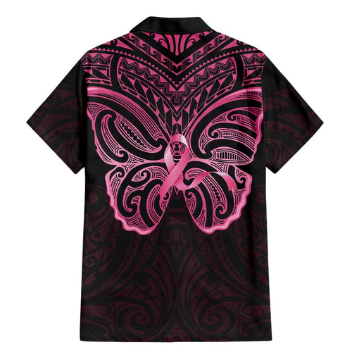 New Zealand Breast Cancer Awareness Family Matching Mermaid Dress and Hawaiian Shirt Maori Butterfly Pink Ribbon Black Version - Aussie Hoodie