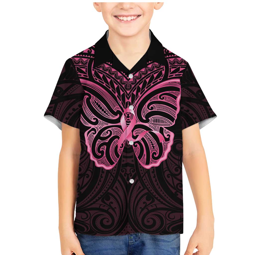 New Zealand Breast Cancer Awareness Family Matching Mermaid Dress and Hawaiian Shirt Maori Butterfly Pink Ribbon Black Version - Aussie Hoodie