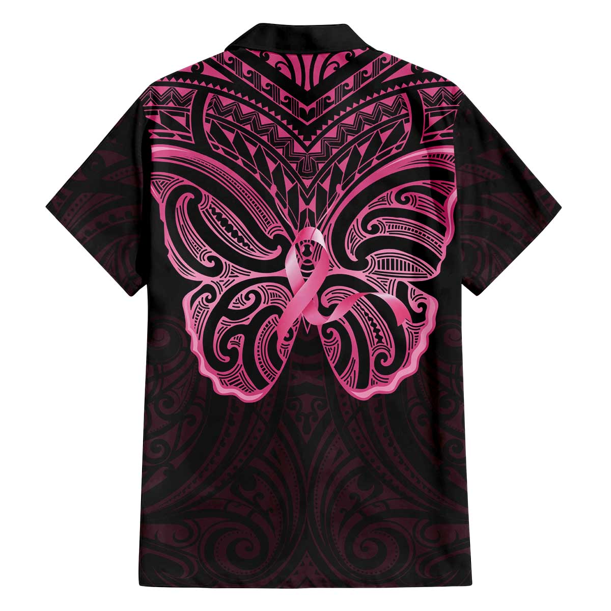 New Zealand Breast Cancer Awareness Family Matching Off The Shoulder Long Sleeve Dress and Hawaiian Shirt Maori Butterfly Pink Ribbon Black Version - Aussie Hoodie