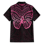 New Zealand Breast Cancer Awareness Family Matching Off The Shoulder Long Sleeve Dress and Hawaiian Shirt Maori Butterfly Pink Ribbon Black Version - Aussie Hoodie