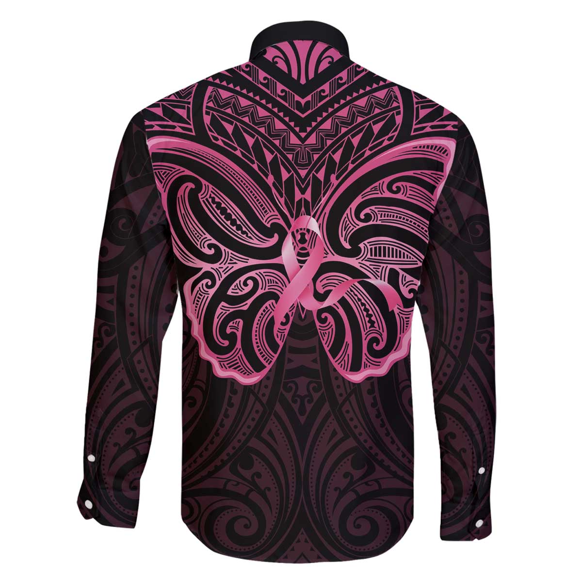 New Zealand Breast Cancer Awareness Family Matching Off The Shoulder Long Sleeve Dress and Hawaiian Shirt Maori Butterfly Pink Ribbon Black Version - Aussie Hoodie