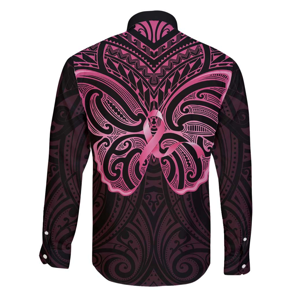New Zealand Breast Cancer Awareness Family Matching Off Shoulder Maxi Dress and Hawaiian Shirt Maori Butterfly Pink Ribbon Black Version - Aussie Hoodie