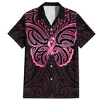 New Zealand Breast Cancer Awareness Family Matching Off Shoulder Short Dress and Hawaiian Shirt Maori Butterfly Pink Ribbon Black Version - Aussie Hoodie