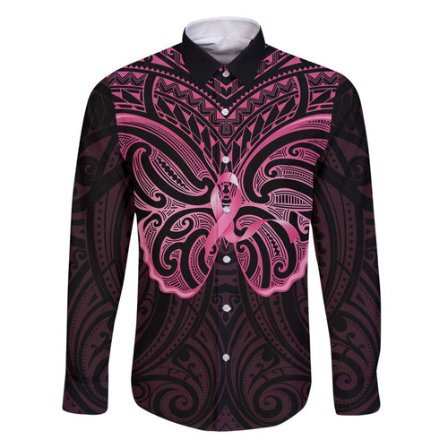 New Zealand Breast Cancer Awareness Family Matching Off Shoulder Short Dress and Hawaiian Shirt Maori Butterfly Pink Ribbon Black Version - Aussie Hoodie