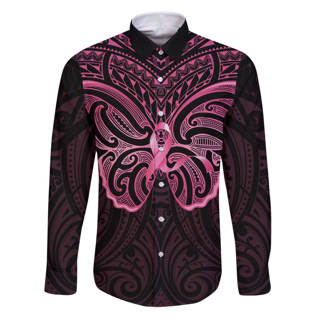 New Zealand Breast Cancer Awareness Family Matching Puletasi and Hawaiian Shirt Maori Butterfly Pink Ribbon Black Version - Aussie Hoodie