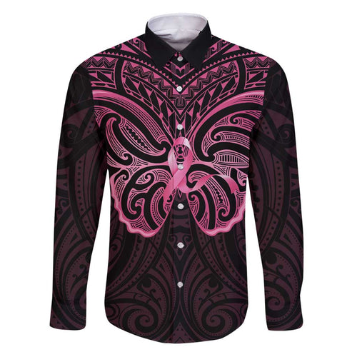 New Zealand Breast Cancer Awareness Family Matching Puletasi and Hawaiian Shirt Maori Butterfly Pink Ribbon Black Version - Aussie Hoodie