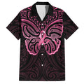 New Zealand Breast Cancer Awareness Family Matching Short Sleeve Bodycon Dress and Hawaiian Shirt Maori Butterfly Pink Ribbon Black Version - Aussie Hoodie