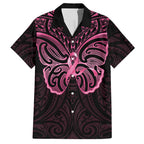New Zealand Breast Cancer Awareness Family Matching Short Sleeve Bodycon Dress and Hawaiian Shirt Maori Butterfly Pink Ribbon Black Version - Aussie Hoodie