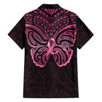 New Zealand Breast Cancer Awareness Family Matching Short Sleeve Bodycon Dress and Hawaiian Shirt Maori Butterfly Pink Ribbon Black Version - Aussie Hoodie