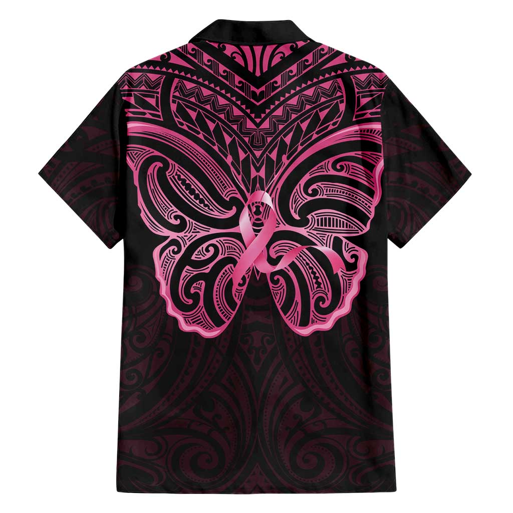New Zealand Breast Cancer Awareness Family Matching Short Sleeve Bodycon Dress and Hawaiian Shirt Maori Butterfly Pink Ribbon Black Version - Aussie Hoodie