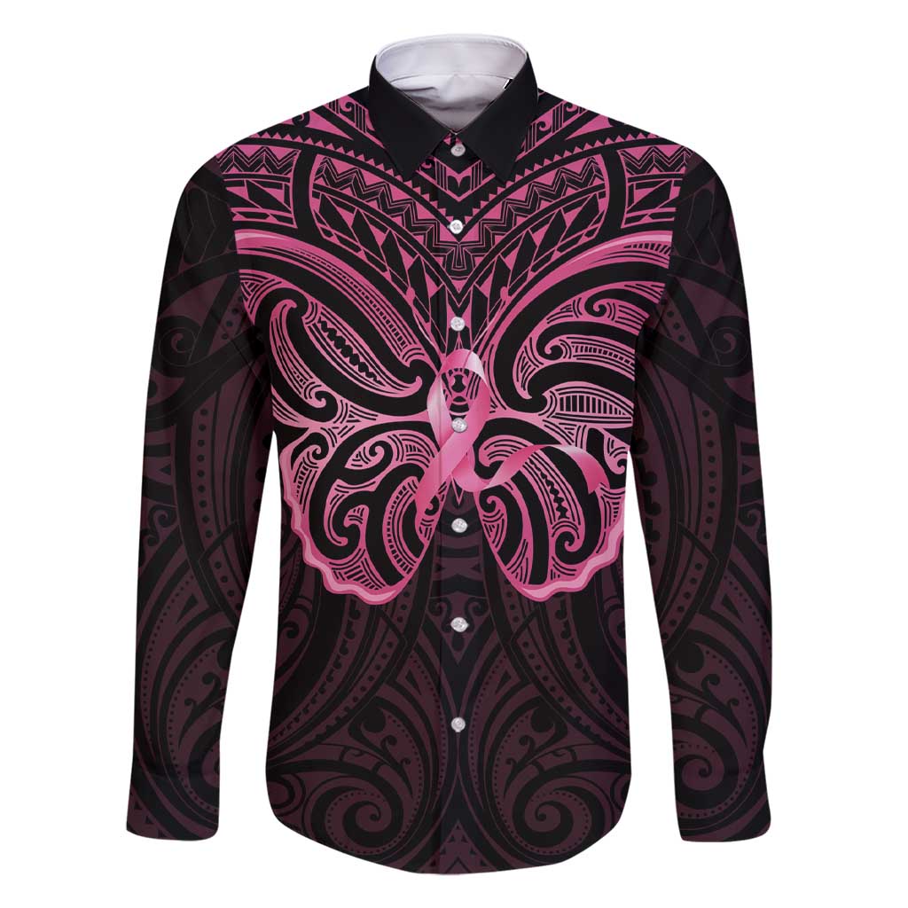 New Zealand Breast Cancer Awareness Family Matching Short Sleeve Bodycon Dress and Hawaiian Shirt Maori Butterfly Pink Ribbon Black Version - Aussie Hoodie
