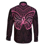 New Zealand Breast Cancer Awareness Family Matching Short Sleeve Bodycon Dress and Hawaiian Shirt Maori Butterfly Pink Ribbon Black Version - Aussie Hoodie