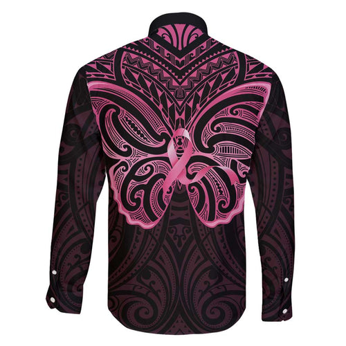 New Zealand Breast Cancer Awareness Family Matching Short Sleeve Bodycon Dress and Hawaiian Shirt Maori Butterfly Pink Ribbon Black Version - Aussie Hoodie