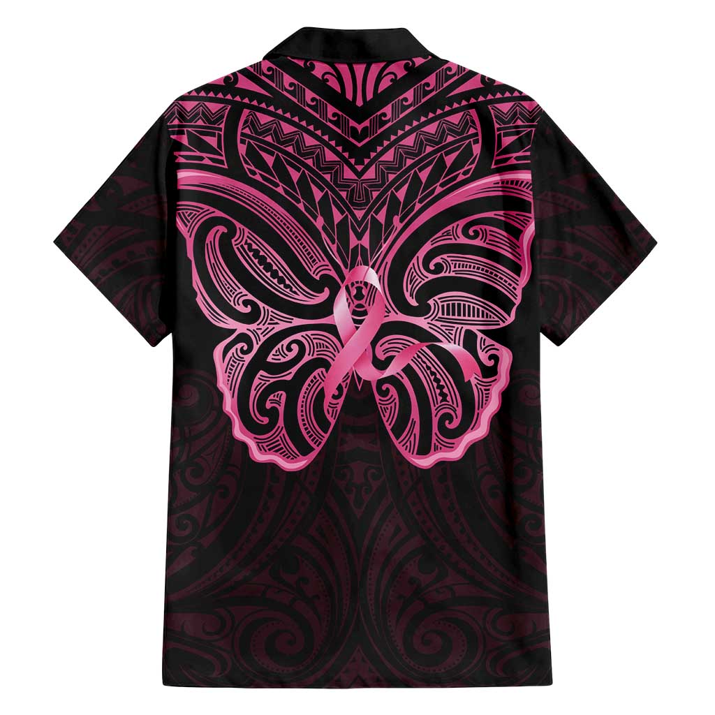 New Zealand Breast Cancer Awareness Family Matching Summer Maxi Dress and Hawaiian Shirt Maori Butterfly Pink Ribbon Black Version - Aussie Hoodie