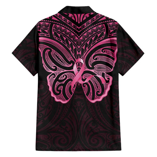 New Zealand Breast Cancer Awareness Family Matching Summer Maxi Dress and Hawaiian Shirt Maori Butterfly Pink Ribbon Black Version - Aussie Hoodie