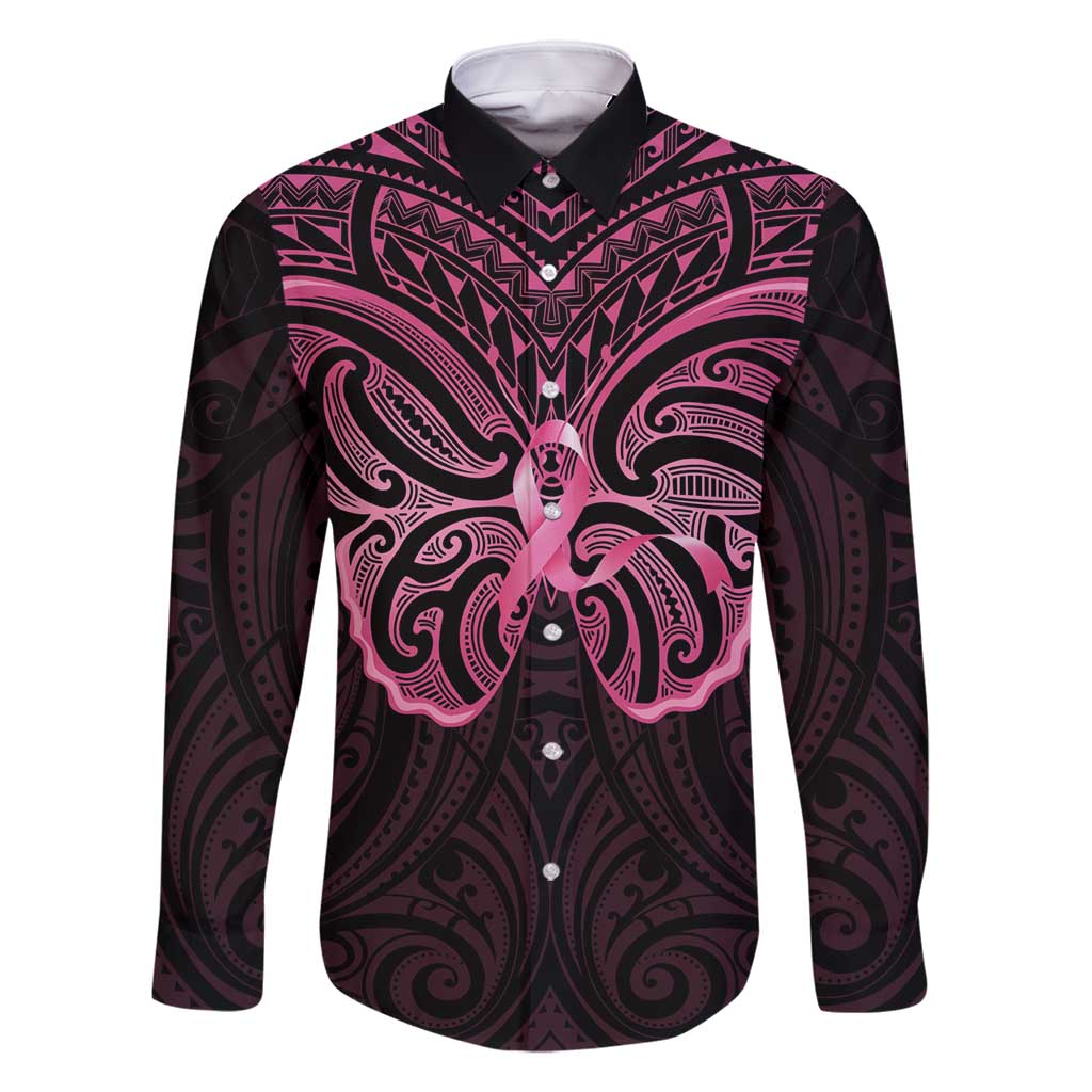New Zealand Breast Cancer Awareness Family Matching Summer Maxi Dress and Hawaiian Shirt Maori Butterfly Pink Ribbon Black Version - Aussie Hoodie