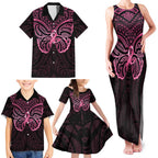New Zealand Breast Cancer Awareness Family Matching Tank Maxi Dress and Hawaiian Shirt Maori Butterfly Pink Ribbon Black Version - Aussie Hoodie