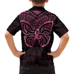 New Zealand Breast Cancer Awareness Family Matching Tank Maxi Dress and Hawaiian Shirt Maori Butterfly Pink Ribbon Black Version - Aussie Hoodie
