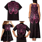 New Zealand Breast Cancer Awareness Family Matching Tank Maxi Dress and Hawaiian Shirt Maori Butterfly Pink Ribbon Black Version - Aussie Hoodie