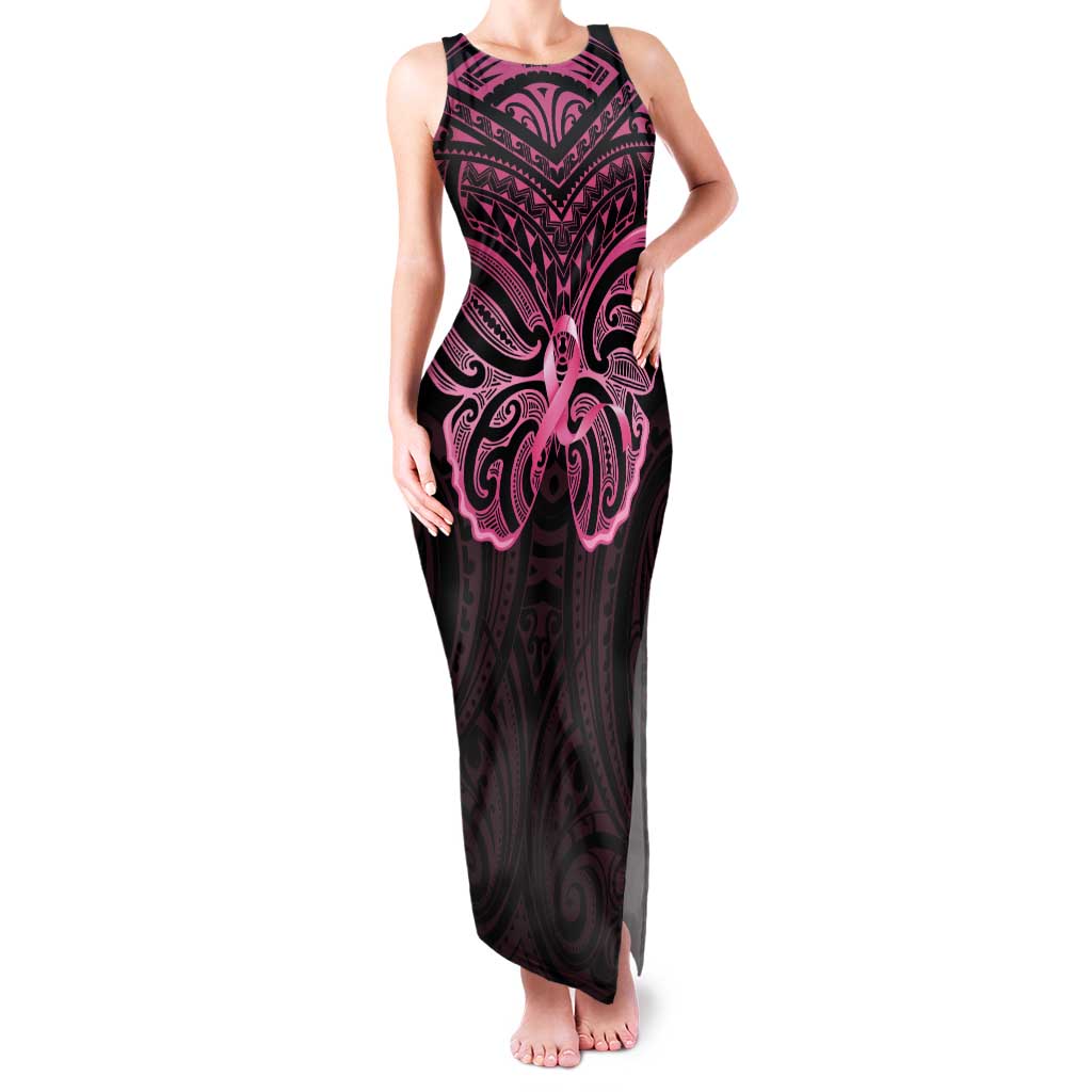 New Zealand Breast Cancer Awareness Family Matching Tank Maxi Dress and Hawaiian Shirt Maori Butterfly Pink Ribbon Black Version - Aussie Hoodie