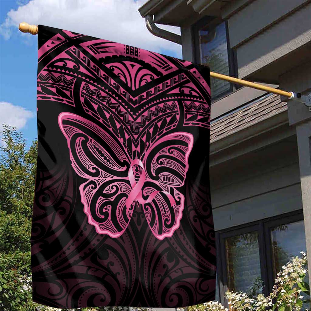 New Zealand Breast Cancer Awareness Garden Flag Maori Butterfly Pink Ribbon Black Version - Aussie Hoodie