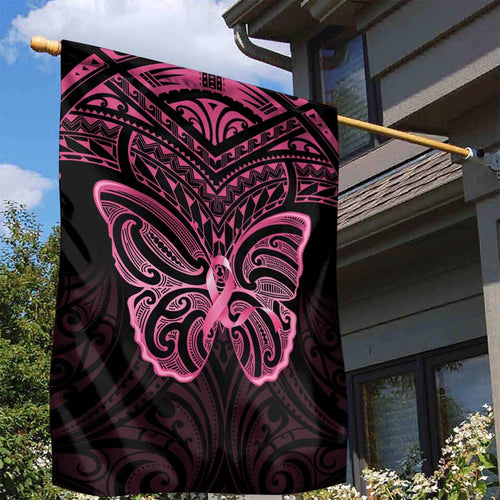 New Zealand Breast Cancer Awareness Garden Flag Maori Butterfly Pink Ribbon Black Version - Aussie Hoodie
