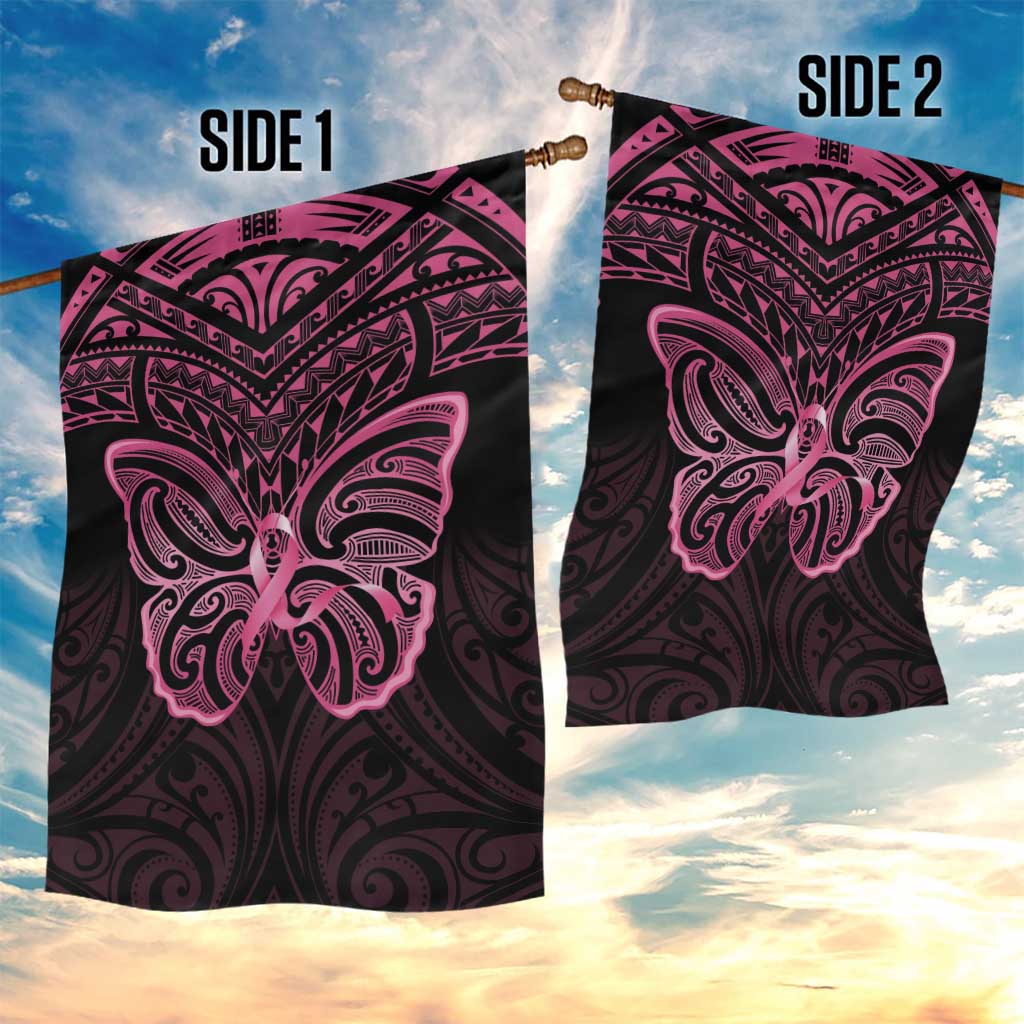 New Zealand Breast Cancer Awareness Garden Flag Maori Butterfly Pink Ribbon Black Version - Aussie Hoodie