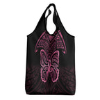 New Zealand Breast Cancer Awareness Grocery Bag Maori Butterfly Pink Ribbon Black Version - Aussie Hoodie