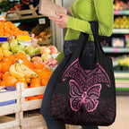 New Zealand Breast Cancer Awareness Grocery Bag Maori Butterfly Pink Ribbon Black Version - Aussie Hoodie