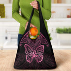 New Zealand Breast Cancer Awareness Grocery Bag Maori Butterfly Pink Ribbon Black Version - Aussie Hoodie