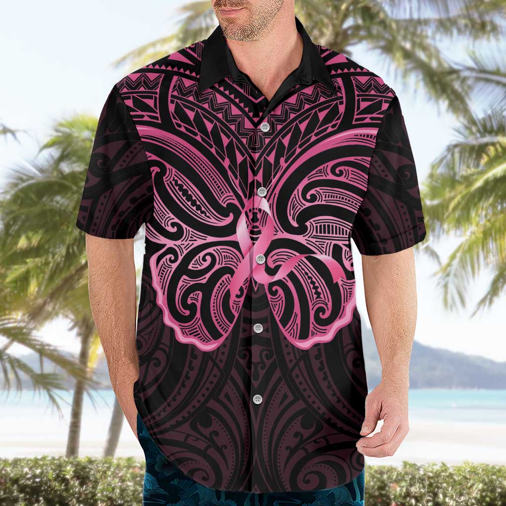 New Zealand Breast Cancer Awareness Hawaiian Shirt Maori Butterfly Pink Ribbon Black Version - Aussie Hoodie