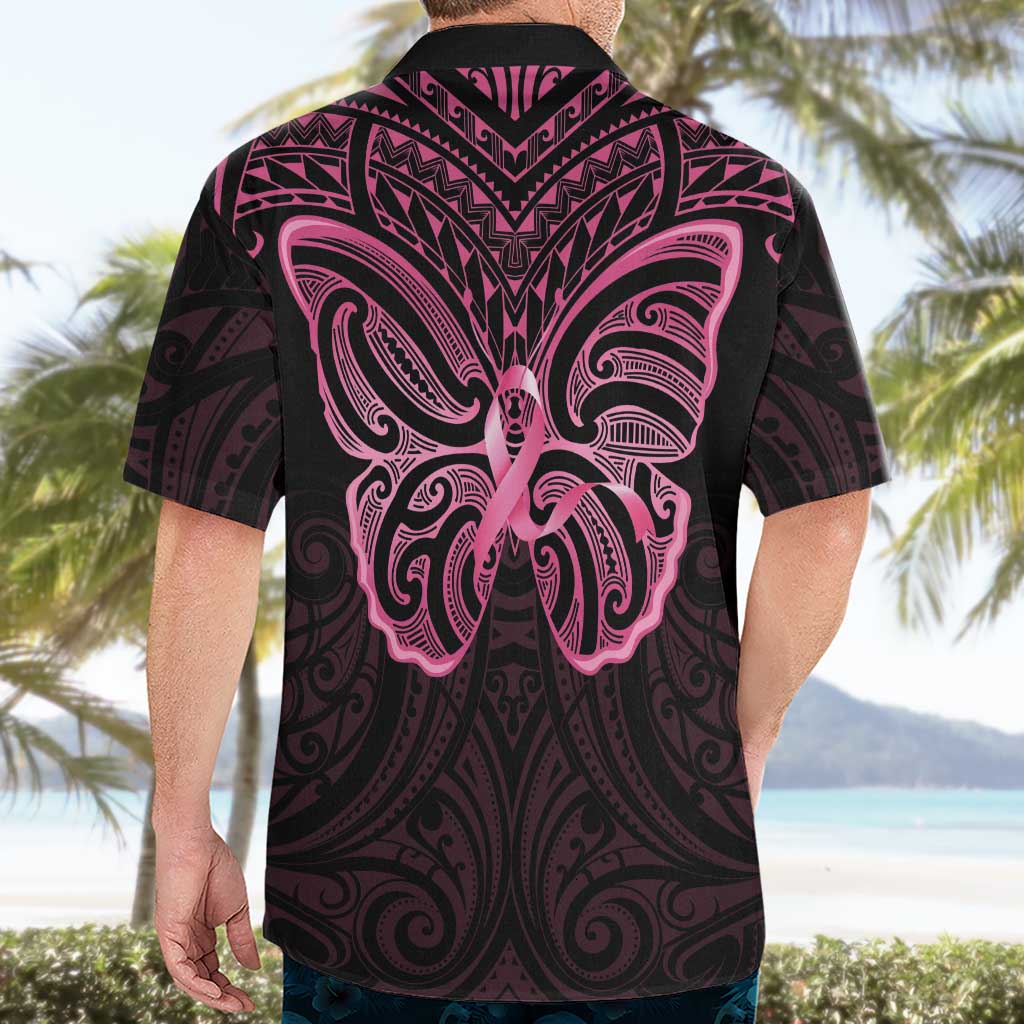 New Zealand Breast Cancer Awareness Hawaiian Shirt Maori Butterfly Pink Ribbon Black Version - Aussie Hoodie