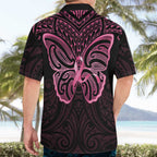 New Zealand Breast Cancer Awareness Hawaiian Shirt Maori Butterfly Pink Ribbon Black Version - Aussie Hoodie