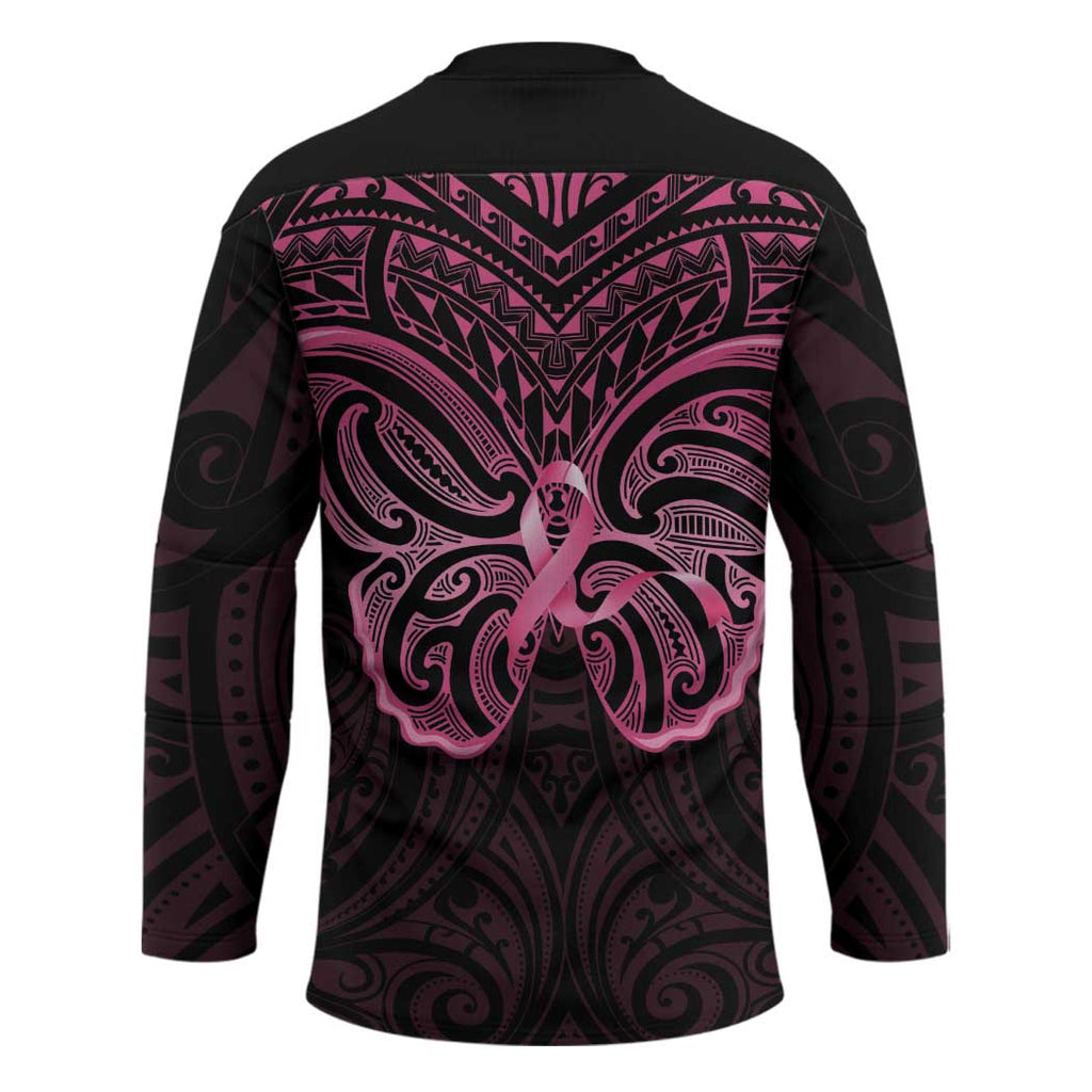 New Zealand Breast Cancer Awareness Hockey Jersey Maori Butterfly Pink Ribbon Black Version - Aussie Hoodie