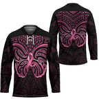 New Zealand Breast Cancer Awareness Hockey Jersey Maori Butterfly Pink Ribbon Black Version - Aussie Hoodie