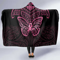 New Zealand Breast Cancer Awareness Hooded Blanket Maori Butterfly Pink Ribbon Black Version - Aussie Hoodie