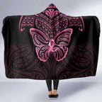New Zealand Breast Cancer Awareness Hooded Blanket Maori Butterfly Pink Ribbon Black Version - Aussie Hoodie