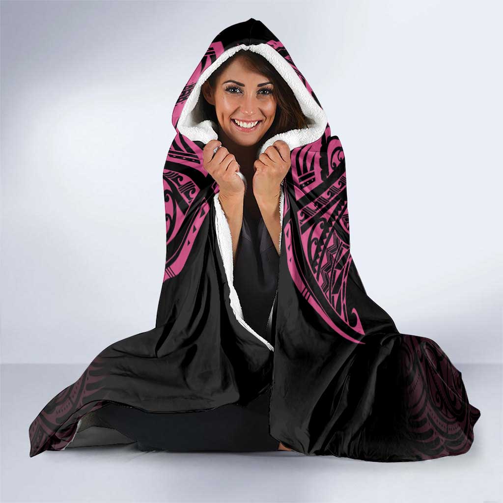 New Zealand Breast Cancer Awareness Hooded Blanket Maori Butterfly Pink Ribbon Black Version - Aussie Hoodie