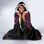 New Zealand Breast Cancer Awareness Hooded Blanket Maori Butterfly Pink Ribbon Black Version - Aussie Hoodie